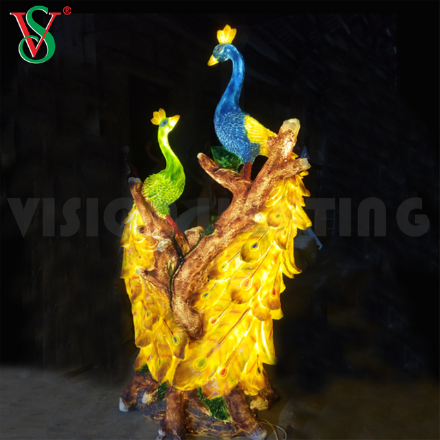 Outdoor Zoo Park Dekoration Fiberglas FRP Led Pfau Skulptur Tiermotiv Licht