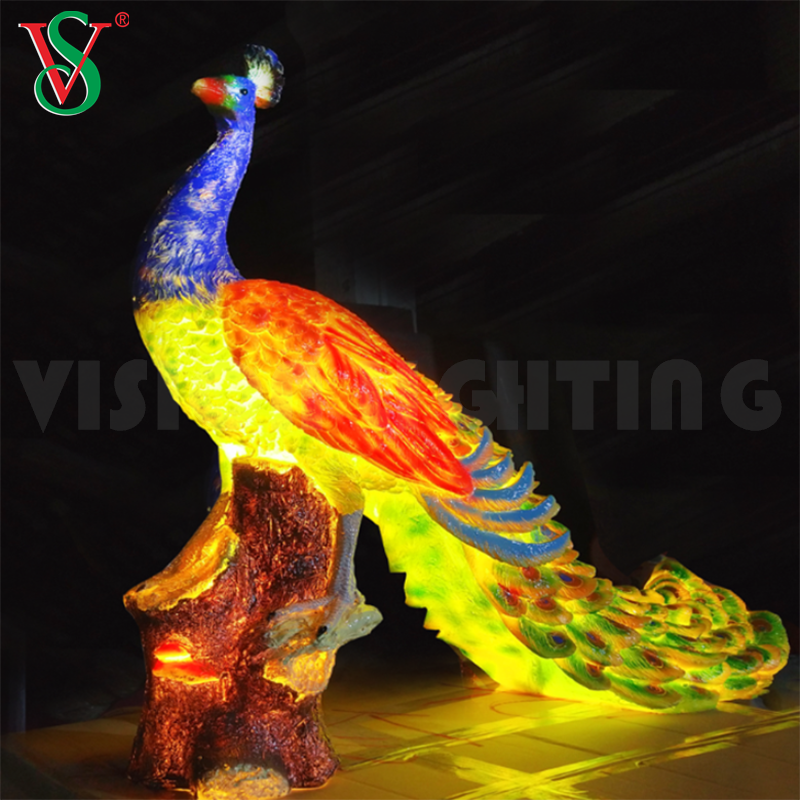 Outdoor Zoo Park Dekoration Fiberglas FRP Led Pfau Skulptur Tiermotiv Licht