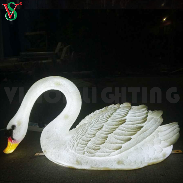 Fiberglas-Gans-Harz-Tiere-Skulptur-Licht-LED-beleuchteter Schwan für Zoo-Park-Außendekoration
