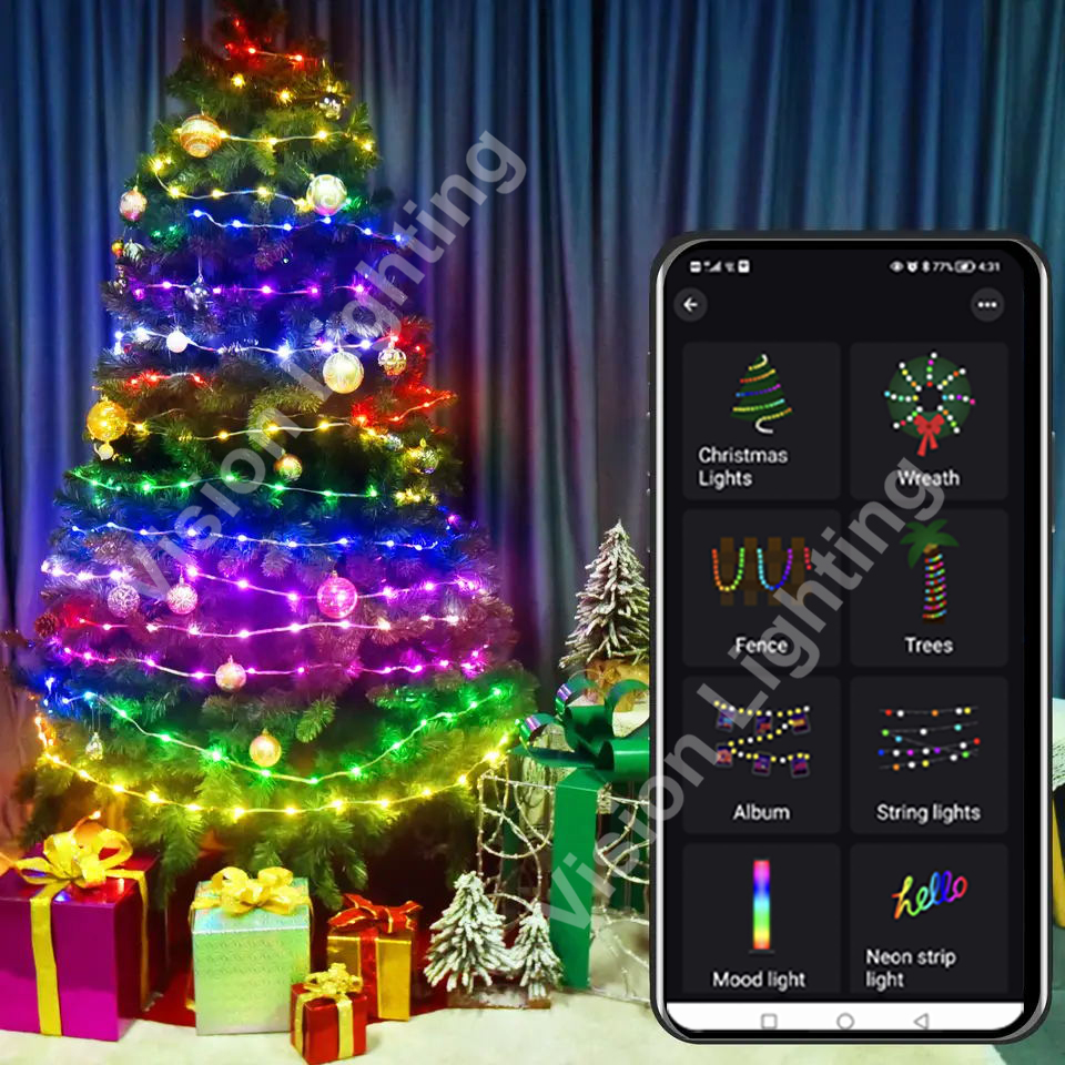 Fernbedienung und App-Steuerung, USB-Stecker, Weihnachtsbaumdekoration, LED-RGB-Smart-Strip-RGB-Lichterketten