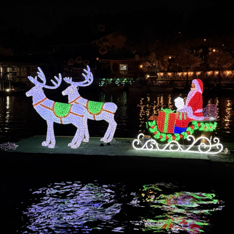 Outdoor Garden Street Motiv Acryl Rentier Santa Claus mit Schlittendekoration Licht