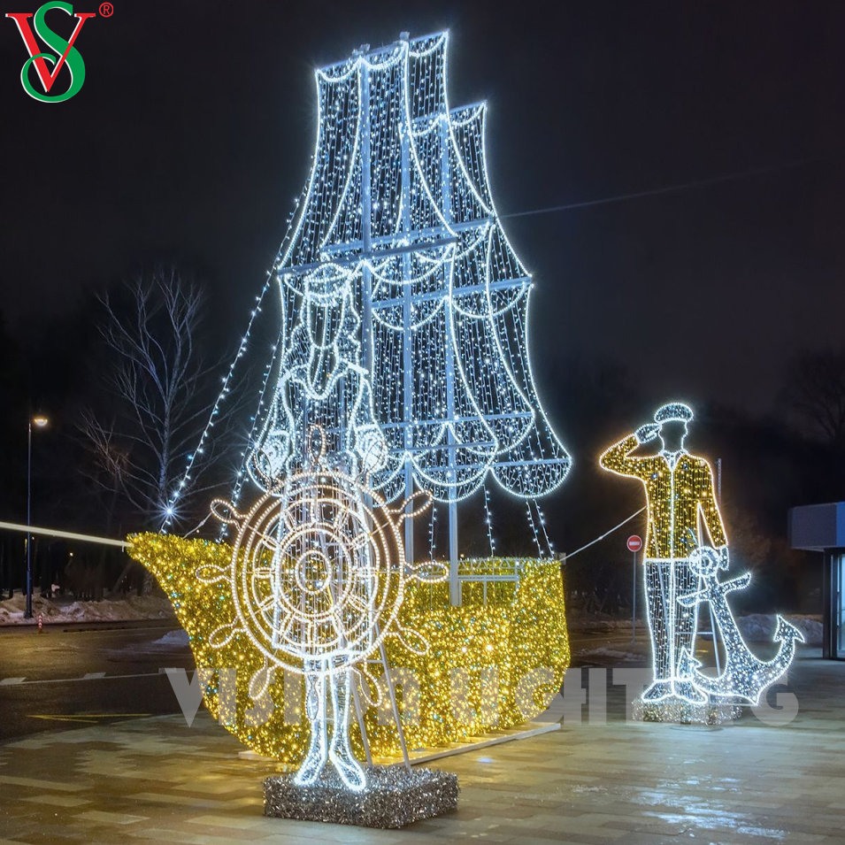 Fahrzeug-Skulptur-Dekoration, LED-3D-Bootsmotiv-Lichter für die Weihnachtsdekoration im Freien