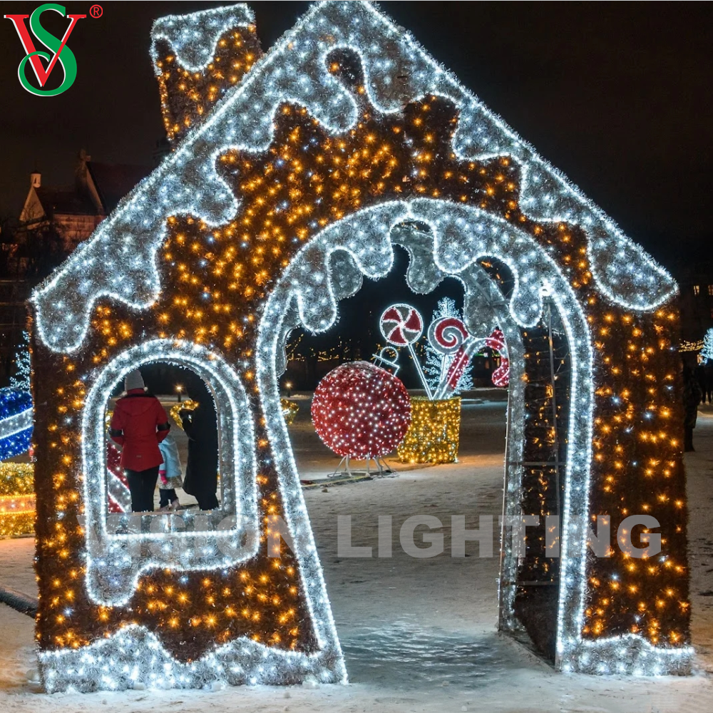 Außen Weihnachten 3D -Motiv -Dekorationslichter LED LED INLUMINISCHE LINGERBREAK HAUS MOTIV LICHT