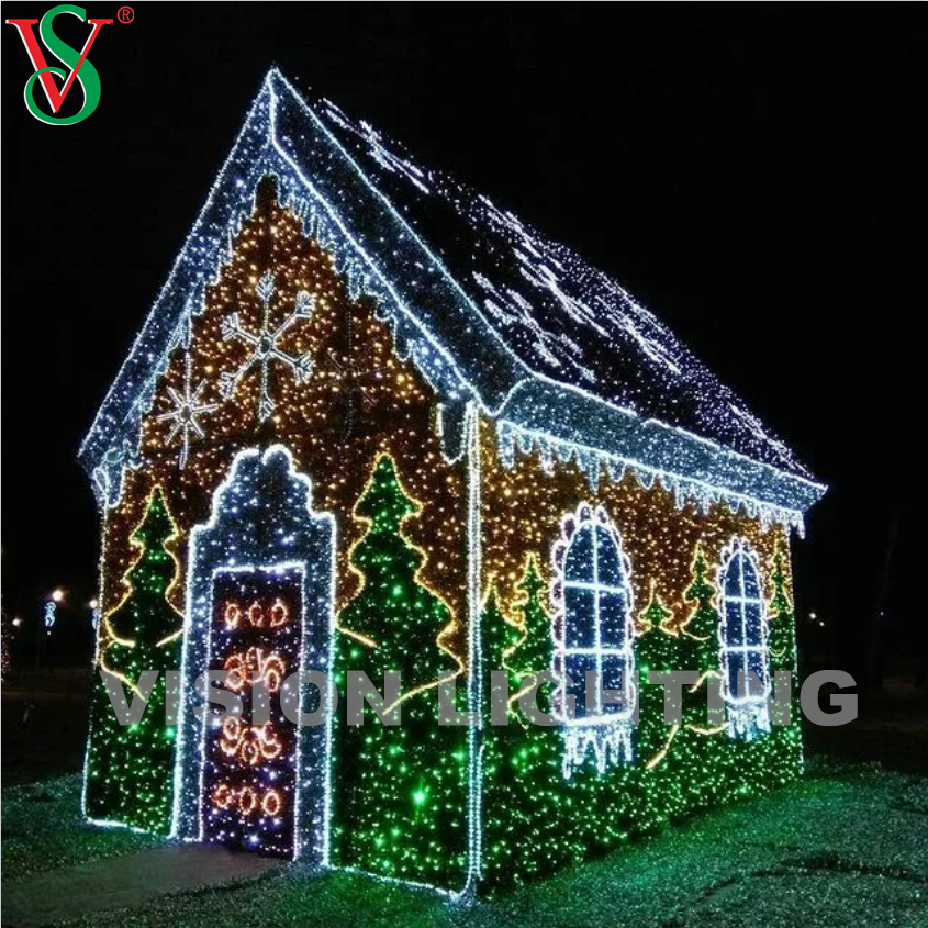 Außen Weihnachten 3D -Motiv -Dekorationslichter LED LED INLUMINISCHE LINGERBREAK HAUS MOTIV LICHT