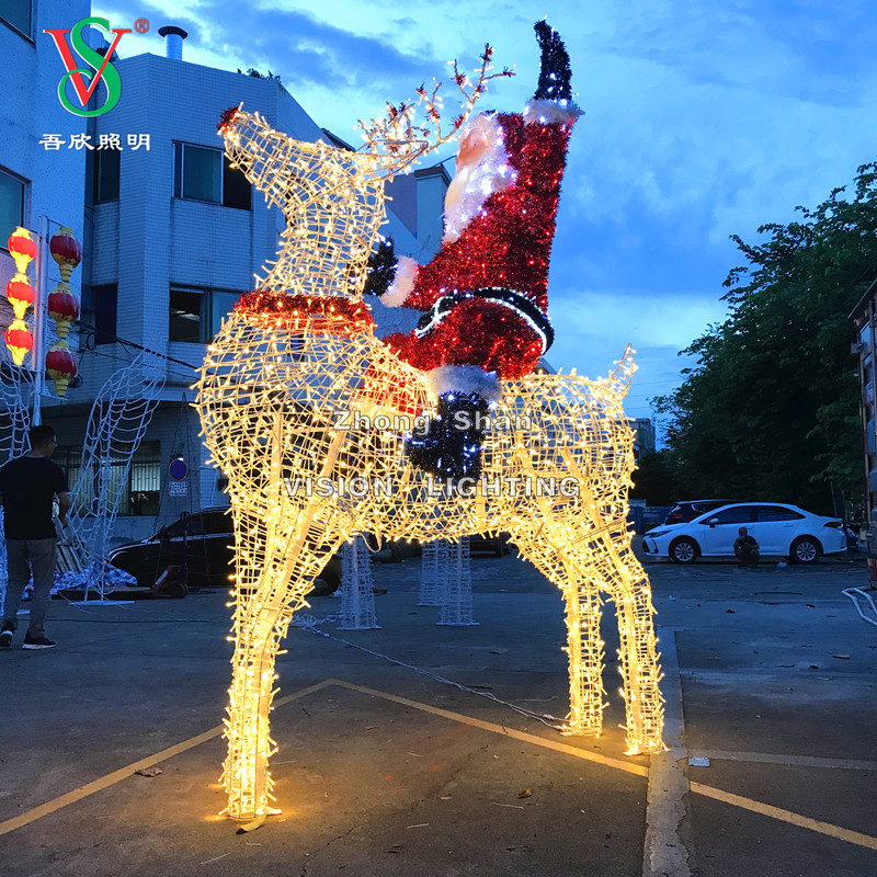 Großes 3D-LED-Licht mit Rentiermotiv für den Außenbereich, weihnachtlich, dekorativ, beleuchtetes Hirsch