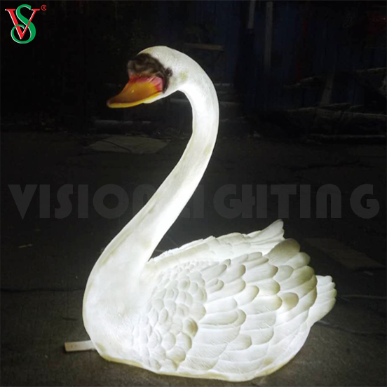 Fiberglas-Gans-Harz-Tiere-Skulptur-Licht-LED-beleuchteter Schwan für Zoo-Park-Außendekoration