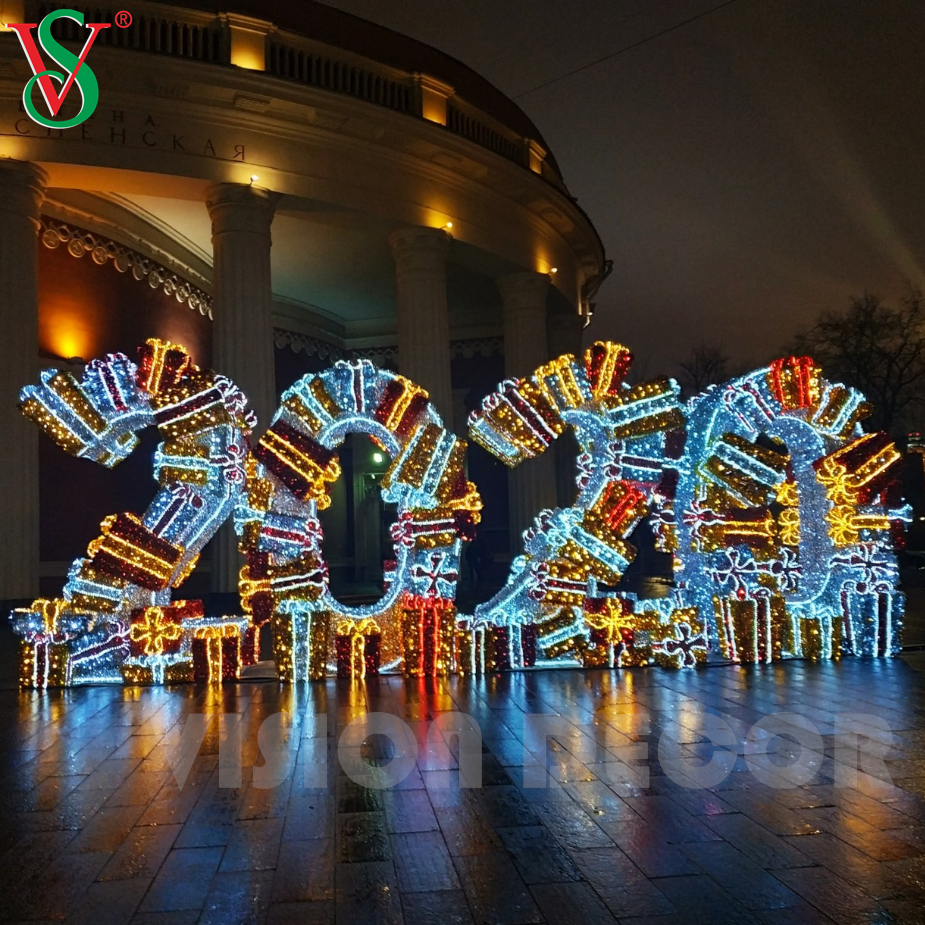 3D-beleuchtetes Weihnachts- und Neujahrsschild für den Außenbereich, LED-Motiv-Dekorationslicht