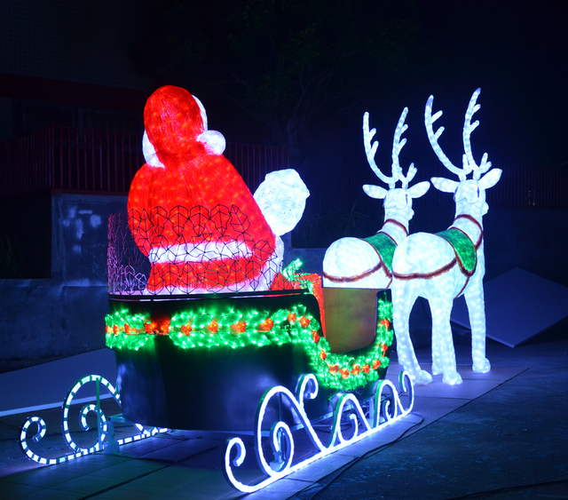 Outdoor Garden Street Motiv Acryl Rentier Santa Claus mit Schlittendekoration Licht