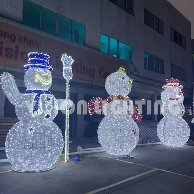 Kundenspezifische 3D-Figur für den Außenbereich, beleuchtete Weihnachts-Sankt-Schneemann-LED-Skulptur-Lichter