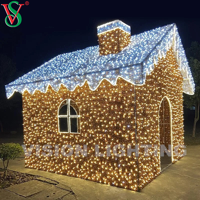Außen Weihnachten 3D -Motiv -Dekorationslichter LED LED INLUMINISCHE LINGERBREAK HAUS MOTIV LICHT