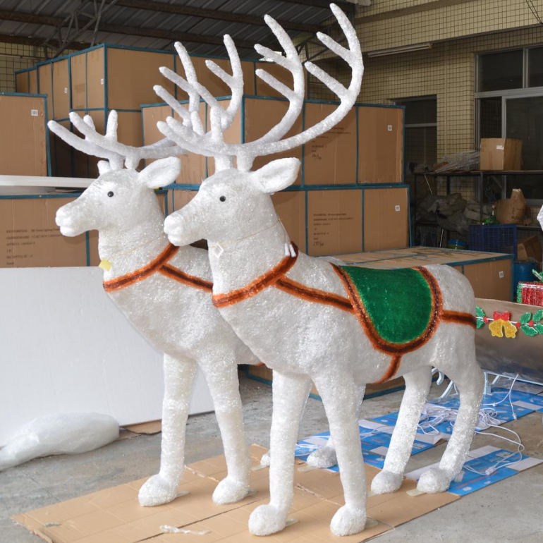 Outdoor Garden Street Motiv Acryl Rentier Santa Claus mit Schlittendekoration Licht