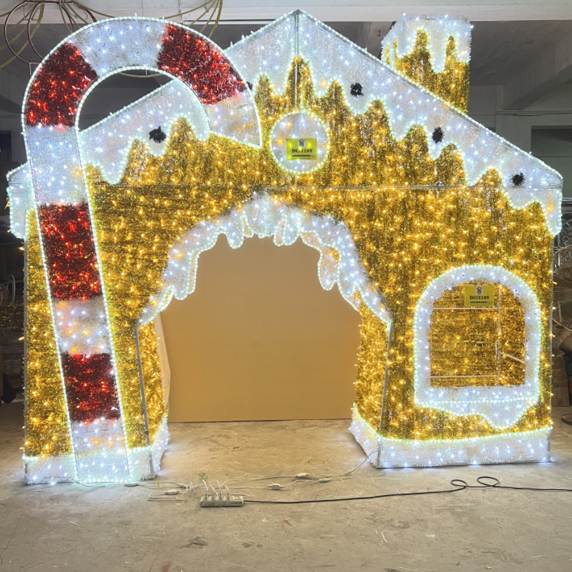 Außen Weihnachten 3D -Motiv -Dekorationslichter LED LED INLUMINISCHE LINGERBREAK HAUS MOTIV LICHT