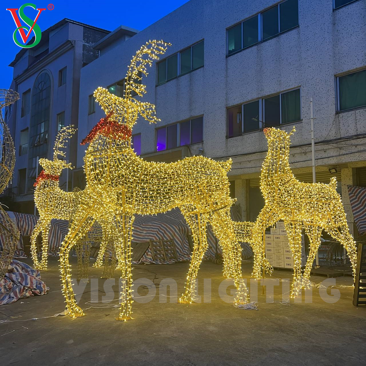 Großes 3D-LED-Licht mit Rentiermotiv für den Außenbereich, weihnachtlich, dekorativ, beleuchtetes Hirsch