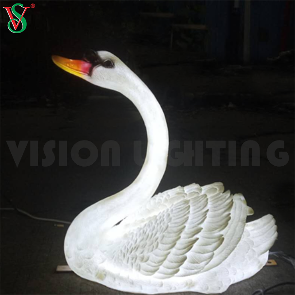 Fiberglas-Gans-Harz-Tiere-Skulptur-Licht-LED-beleuchteter Schwan für Zoo-Park-Außendekoration